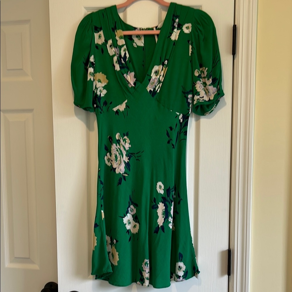 Free People Green Puff Sleeve Mini Dress